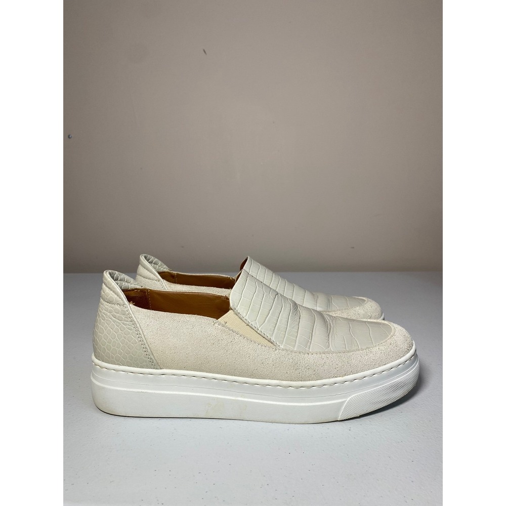 M.Gemi‎ Platform Slip On Sneakers Women's 7.5 Cream Croc Embossed Leather Shoes